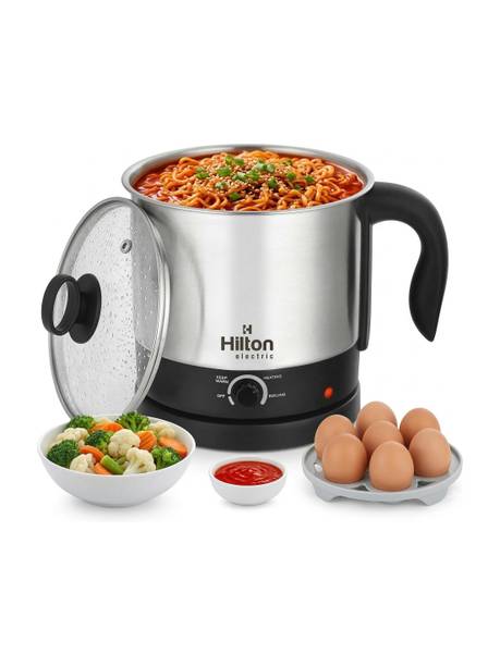 HILTON Multipurpose Electric Kettle with Steamer, Stainless Steel Body, Auto Shut-Off Multi Cooker Electric Kettle