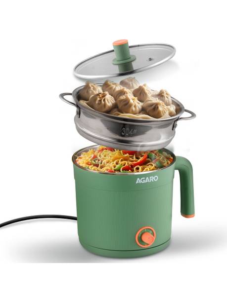AGARO Regency Multi Cook Kettle With Steamer, 1.2L Inner Pot, Double Layered Body, Multi Cooker Electric Kettle