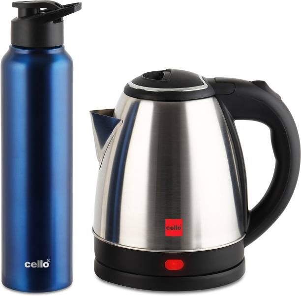 cello Quick Boil Lifestyle Kettle 1.5 L + Sippa 1000 ML Stainless Steel Water Bottle Electric Kettle