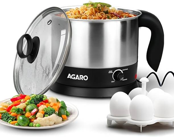 AGARO Esteem Multi Kettle 1.2L, 600W, with Stainless Steel Body, Egg Rack, Grill Rack Electric Kettle