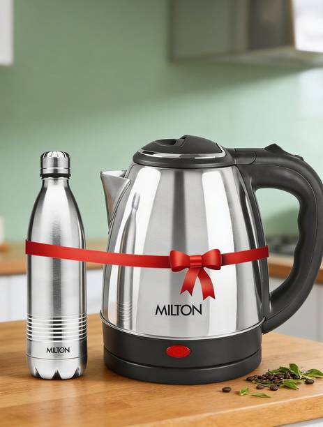 MILTON Combo Set Insta Electric Stainless Steel Kettle, 1.5 Litres, Silver and Duo DLX Thermosteel Hot or Cold Stainless Steel Water Bottle, 500 ml, Silver Electric Kettle