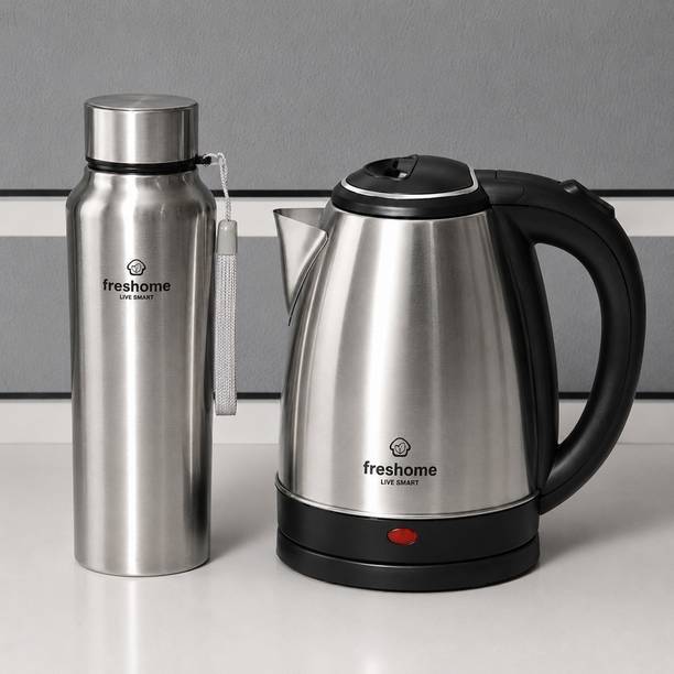 Freshome 1.5L Electric Kettle with 1L Stainless Steel Water Bottle Combo Beverage Maker