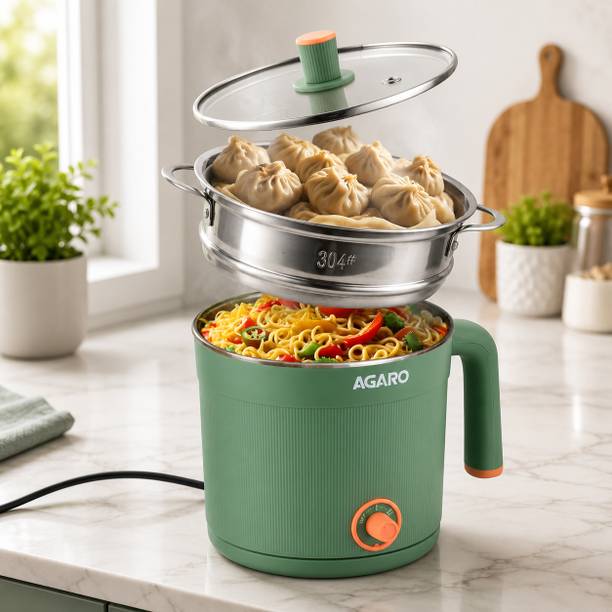 AGARO Regency Multi Cook Kettle With Steamer, 1.2L , Double Layered Body, Multi Cooker Electric Kettle