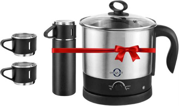 Owqust Vacuum Flask Set 3-Cups set for Hot & Cold Drink Set with Favourite Electric Kettle