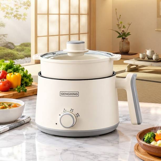GENGXING 1.5L Electric Cooker with Steamer Adjustable Temperature, Double Layer Body Electric Kettle