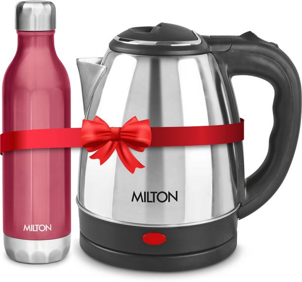 MILTON Go Electro 1.5 L, Silver & Bliss 900 Water Bottle, 790 ml Electric Kettle (1500 L, Red)