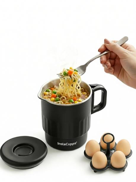 InstaCuppa Portable MultiKettle | Auto Shut-Off | Foldable handle | Travel & Home Cooking Multi Cooker Electric Kettle