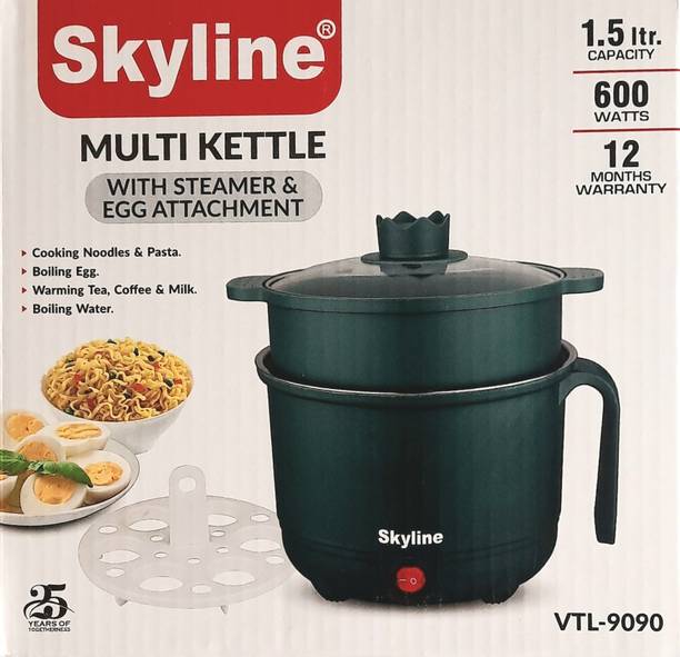 SKYLINE Multi Kettle (1.5 Ltr.) With Steamer and Egg Boiling Attachment. Electric Kettle