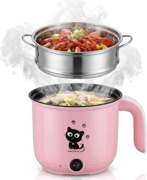 GAMADIYN BAZAAR empered Glass Lid, Multicolor 3-In-1 500W Multi Electric Cooker Kettle 1.8 Travel Cooker, Rice Cooker, Food Steamer, Egg Cooker, Egg Boiler