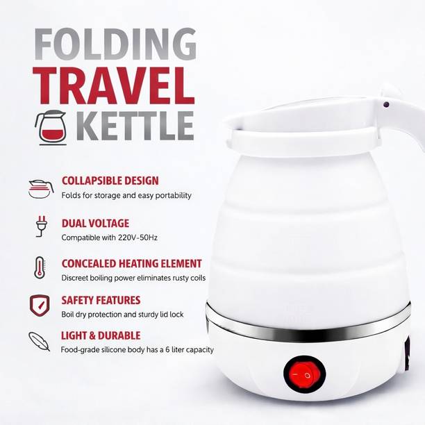 Kettel Travel Folding Electric Silicon Kettle 600 ml (White ) Electric Kettle
