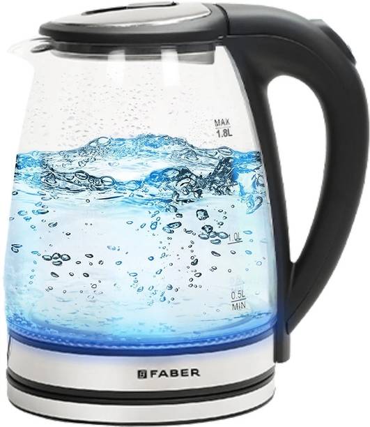 FABER 1.8L Electric Glass Kettle|2mm Borosilicate|Dry Heat Protection|LED Illuminator Beverage Maker