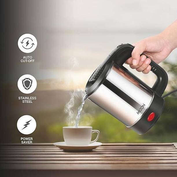MILTON Stainless Steel INSTA TRAVEL Euroline With Handle [ BOIL DRY PROTECT ] Multi Cooker Electric Kettle