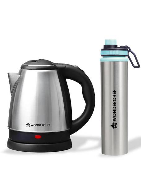 WONDERCHEF Acura Stainless-Steel Kettle 1.5L&Sippy Stainless Steel Bottle 750ml, Gift Combo Beverage Maker