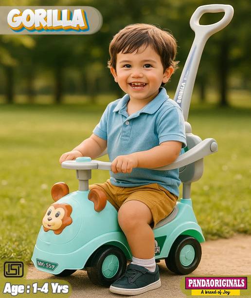 Pandaoriginals Gorilla Rider, Backrest, Safety Railing, Musical, Age 1-3 yrs (25KG Capacity) Car Non Battery Operated Ride On