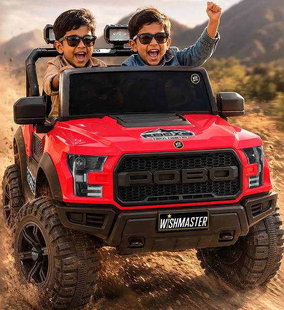 Wishmaster 4x4 Pobo Driving Car With Remote , Mobile App + Manual Drive Car | 2-8 Year Jeep Battery Operated Ride On