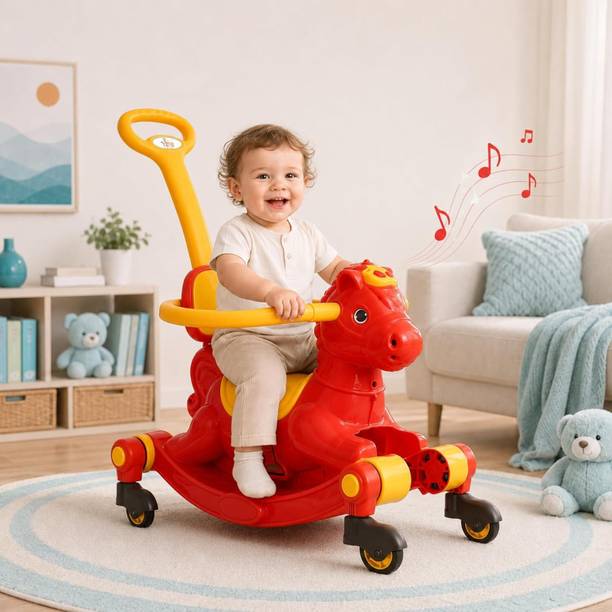 Vini Toys 3-in-1 Horse Rocking Ride-On with Music for Kids 1-5 Years Rideons & Wagons Non Battery Operated Ride On