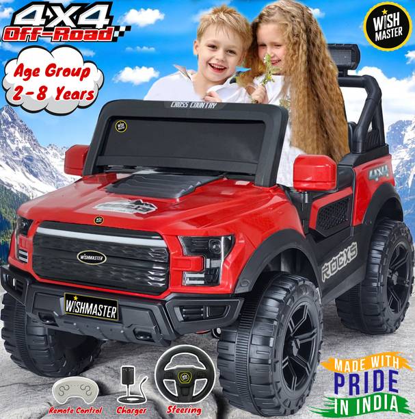 Wishmaster 4x4 Pobo Driving Car With Remote , Mobile App + Manual Drive Car | 2-8 Year Jeep Battery Operated Ride On