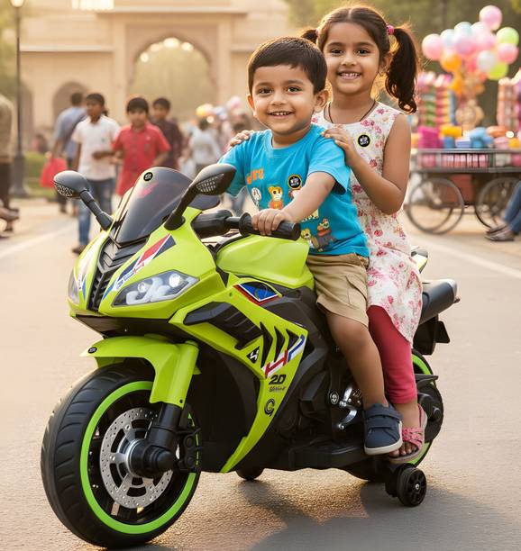 Wishmaster Fully Assembled Bike for 3–8 Year Kids | 2 Seater | Music Player | Hand Race Bike Battery Operated Ride On