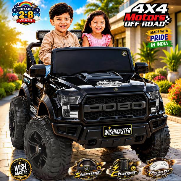 Wishmaster 4x4 Pobo Driving Car With Remote , Mobile App + Manual Drive Car Jeep Battery Operated Ride On