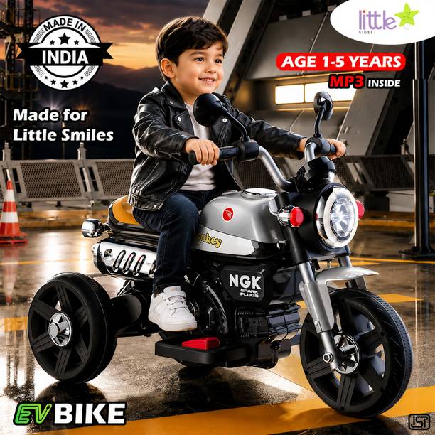 LITTLE RIDES Battery Operated Bike for Kids with Foot Accelerator & Music with LED Light Bike Battery Operated Ride On