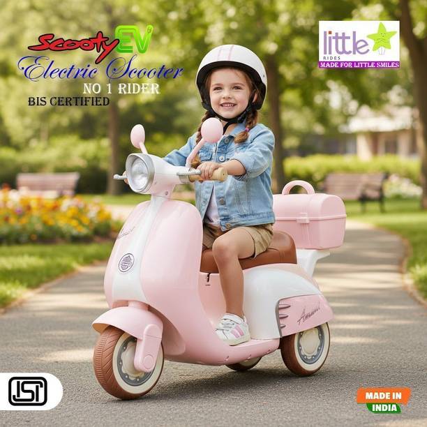 LITTLE RIDES Kids Battery Operated Scooter with LED Lights, Foot Pedal for Toddlers Aged 2–5 Scooter Battery Operated Ride On