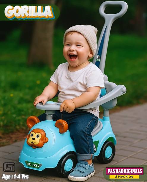 Pandaoriginals Gorilla Rider, Backrest, Safety Railing, Musical, Age 1-3 yrs (25KG Capacity) Car Non Battery Operated Ride On