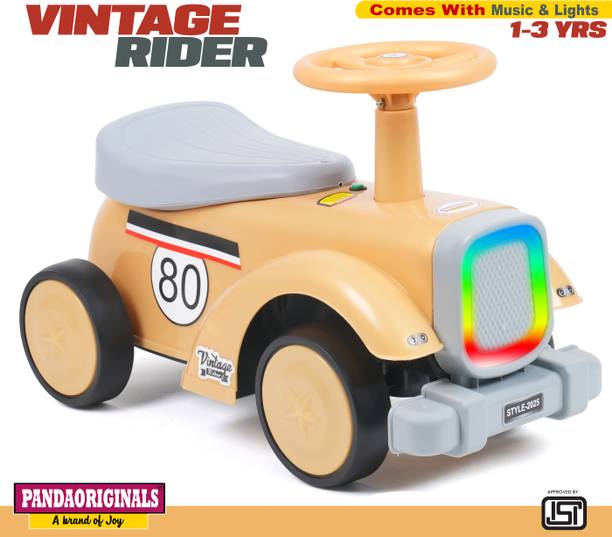 Pandaoriginals Vintage Kids car music and lights, 1 to 3 years, kids toy car ride on Car Non Battery Operated Ride On