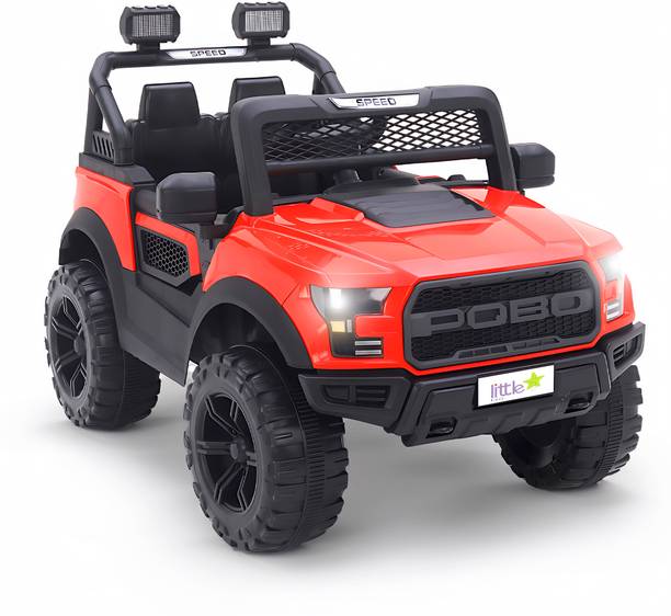 LITTLE RIDES Pobo 12v Battery Operated Jeep for Kids, with Light & Music Big Jeep Battery Jeep Battery Operated Ride On