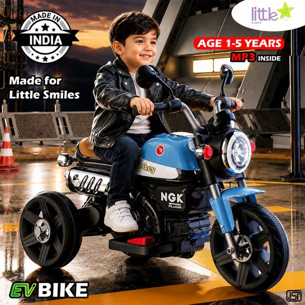 LITTLE RIDES Battery Operated Bike for Kids with Foot Accelerator & Music with LED Light Bike Battery Operated Ride On