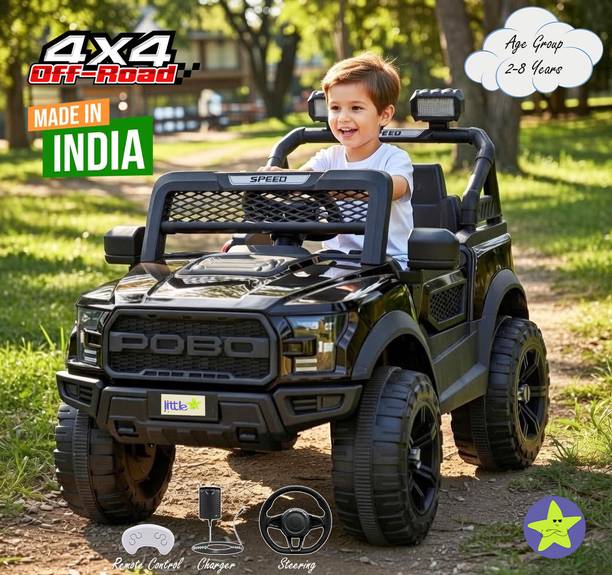 LITTLE RIDES Kids Driving POBO 4x4 Jeep For 1-8 Years Manual Drive + Remote Control Big Jeep Battery Operated Ride On