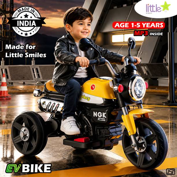 LITTLE RIDES Battery Operated Bike for Kids with Foot Accelerator & Music with LED Light Bike Battery Operated Ride On
