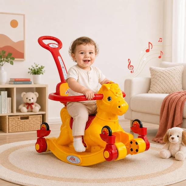 Vini Toys 3 in 1 Baby Horse Rider for Kids 1-5 Years with Parent Handle, Rocking Horse Rideons & Wagons Non Battery Operated Ride On