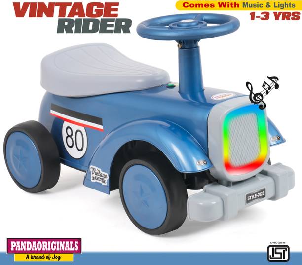 Pandaoriginals Vintage Kids car music and lights, 1 to 3 years, kids toy car ride on Car Non Battery Operated Ride On