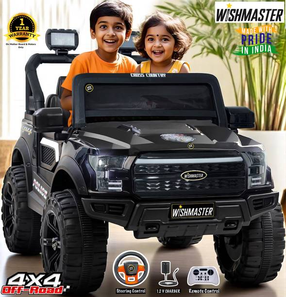 Wishmaster 4x4 Driving Car With Remote , Mobile App + Manual Drive Car | 1 Year Warrenty Jeep Battery Operated Ride On