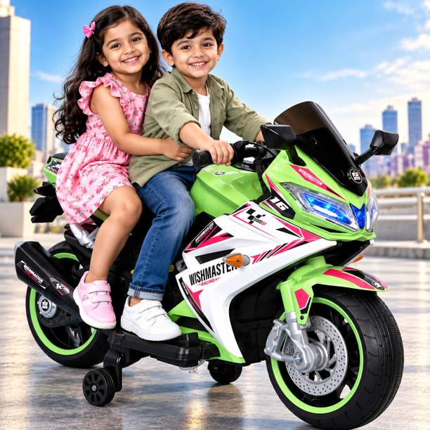 Wishmaster Fully Assembled Bike for 3–8 Year Kids | 2 Seater | Music Player | Hand Race Bike Battery Operated Ride On