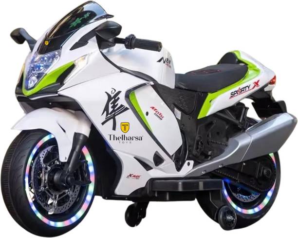THELHARSATOYS Zooming Adventures The Dazzling Super Bike for Kids LEDLights Music & AwesomeFun Bike Battery Operated Ride On