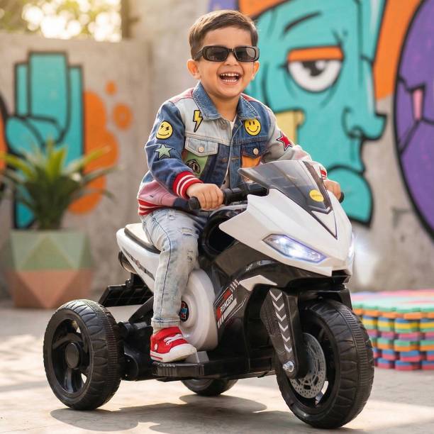 kidznation Ranger Electric Bike (White) | 6V Rechargeable Bike for Kids with 4.5Ah Battery Bike Battery Operated Ride On