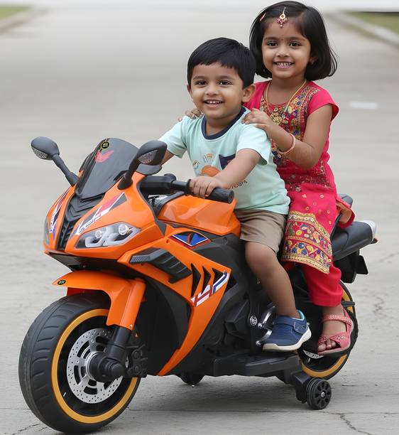 Wishmaster Fully Assembled Bike 3–8 Year Kids | 2 Seater | Music Player | Hand Accelerator Bike Battery Operated Ride On