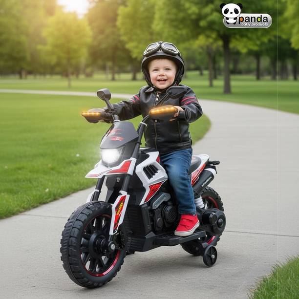 PANDA BABY PRODUCTS Electric Ride-On Bike for Kids – Sport Edition with LED Lights & Training Wheels Bike Battery Operated Ride On