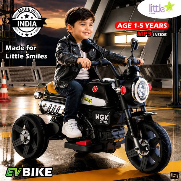LITTLE RIDES Battery Operated Bike for Kids with Foot Accelerator & Music with LED Light Bike Battery Operated Ride On