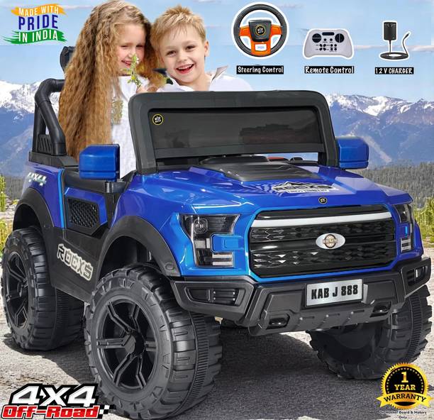 Wishmaster 4x4 Pobo Kids Driving Car With Remote , Mobile App + Manual Drive Jeep Battery Operated Ride On