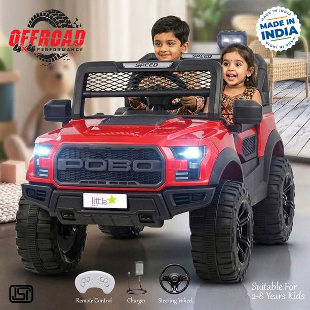 LITTLE RIDES 12V Jeep Car for Kids | Realistic Sound & Light Effects | Safe Parental Remote Jeep Battery Operated Ride On