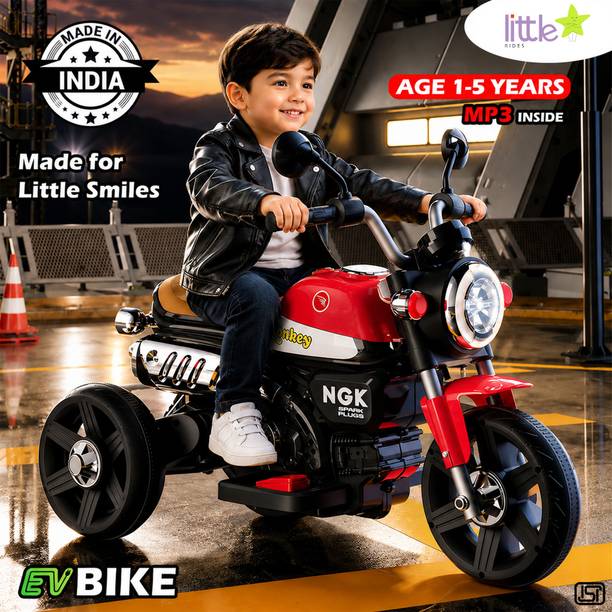 LITTLE RIDES Battery Operated Bike for Kids with Foot Accelerator & Music with LED Light Bike Battery Operated Ride On