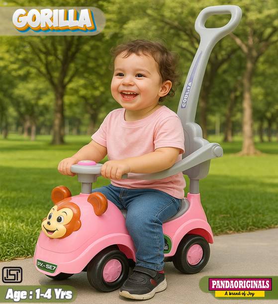 Pandaoriginals Gorilla Rider, Backrest, Safety Railing, Musical, Age 1-3 yrs (25KG Capacity) Car Non Battery Operated Ride On