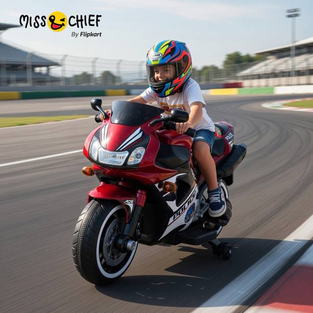 Miss & Chief Battery Operated Bike for Kids with Foot Accelerator & Music & Training Wheels Bike Battery Operated Ride On