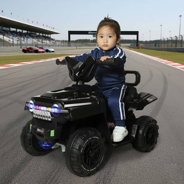 Stylezone Falcon DLX Black ATV Ride-On for Kids with LED Lights, Music & Realistic Control Car Battery Operated Ride On