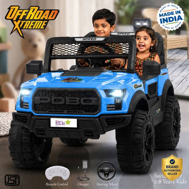 LITTLE RIDES Kids 4 Motor Electric Battery Car With Baby Driving + Parents Remot