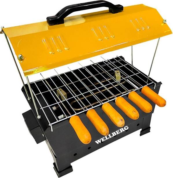 WELLBERG Multi Purpose Electric & Non Electric Barbeque Grill & Tandoor Griller,Black With 6 Skewers Electric Grill Red Hut Shape (Big) Electric Tandoor