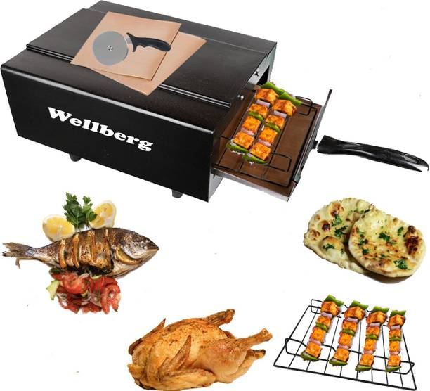 WELLBERG Cast Iron Mini Looking Electric Tandoor, Grill for with 6 Gifts Combos (10 in, Black) Pizza Maker