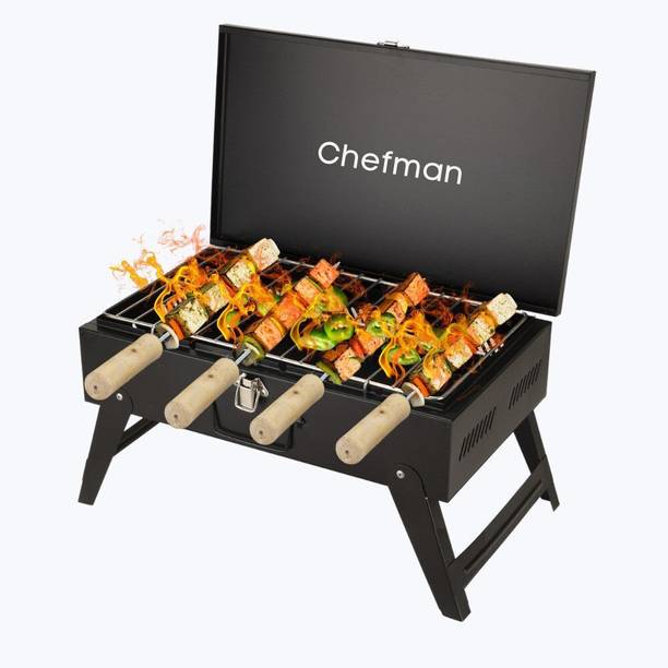 Chefman Charcoal Briefcase BBQ for Outdoor, Foldable Legs, 4 Skewer, Perfect for Camping Electric Tandoor